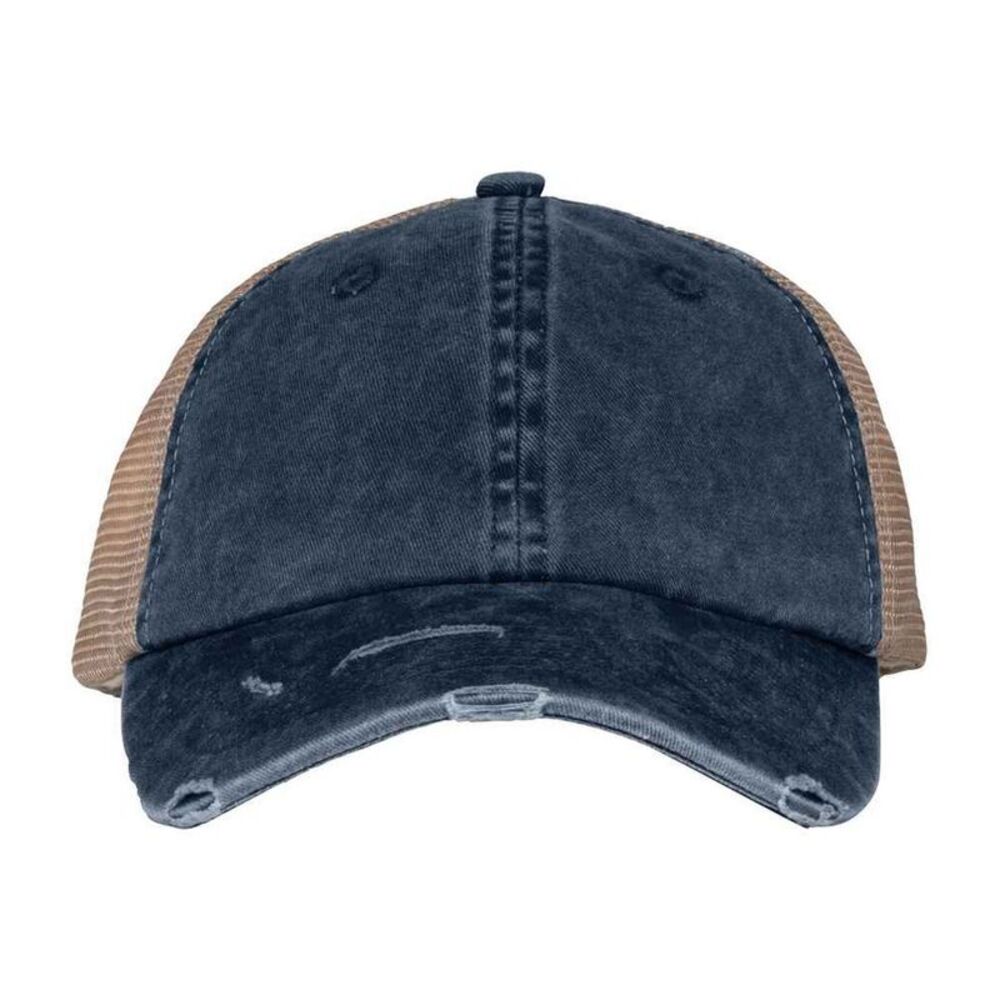 Native Spirit Unisex Adult Destroy Washed Trucker Cap / Navy/Beige